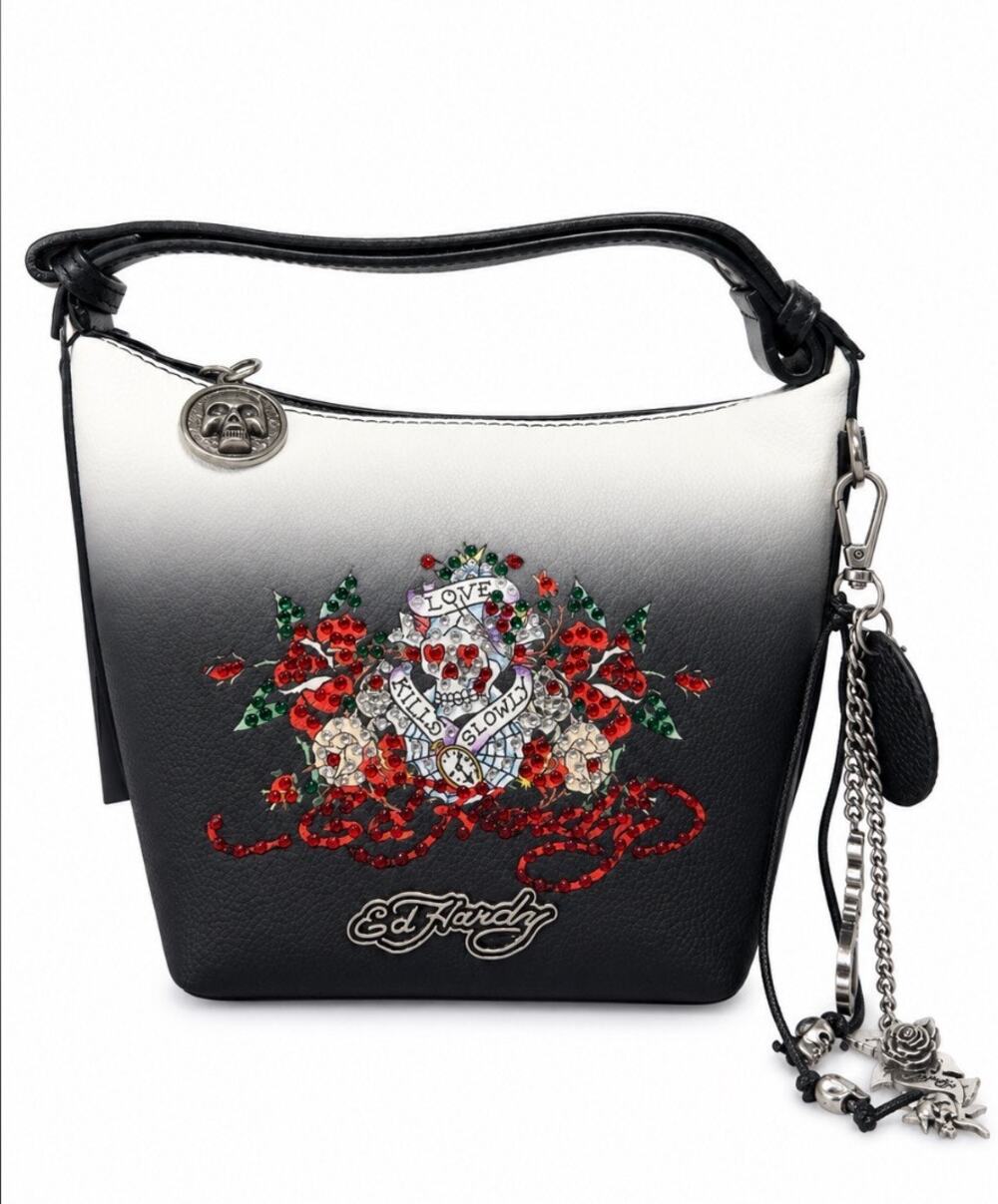 Ed Hardy Love Kills Slowly Ombre Rhinestone Skull Handbag Y2K NWT Sealed